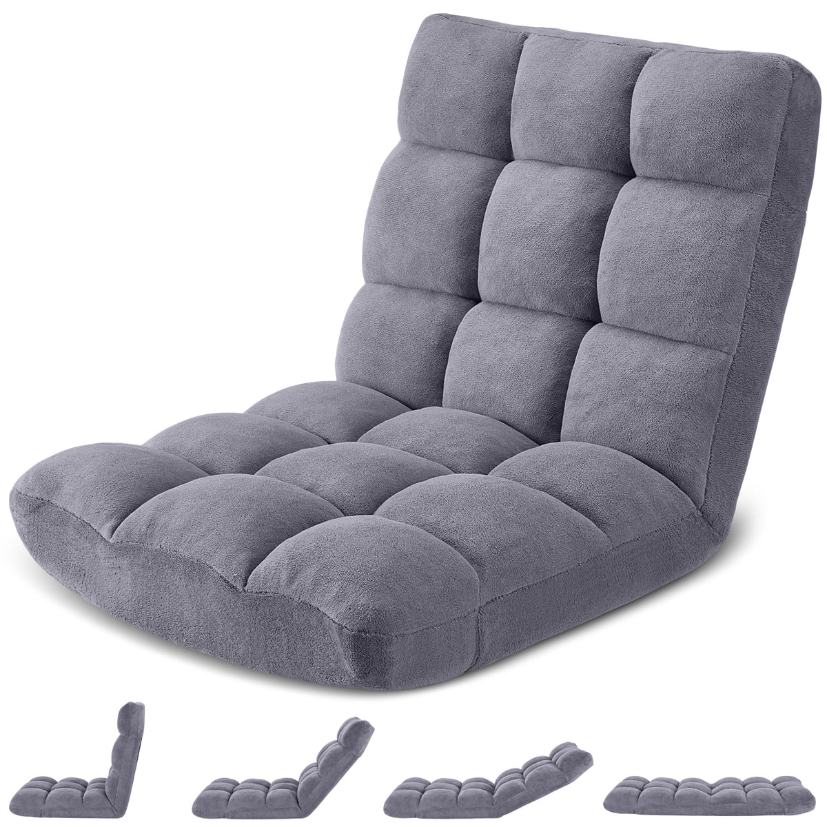 HABUTWAY Folding Floor Gaming Chair, 14-Position Adjustable Floor Sofa Chair with Thick Cushion, Coral Velvet Fabric for Reading, Gaming, Meditation and Relaxing
