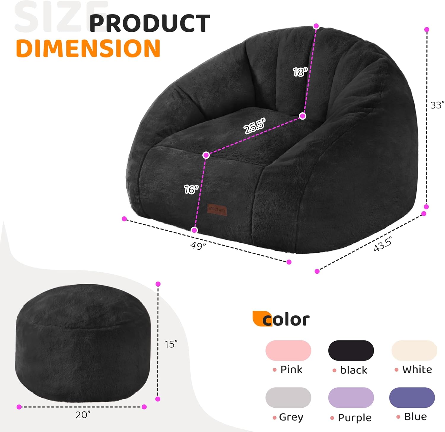 HABUTWAY® Comfy Faux Fur Shell-Shaped Bean Bag Couch