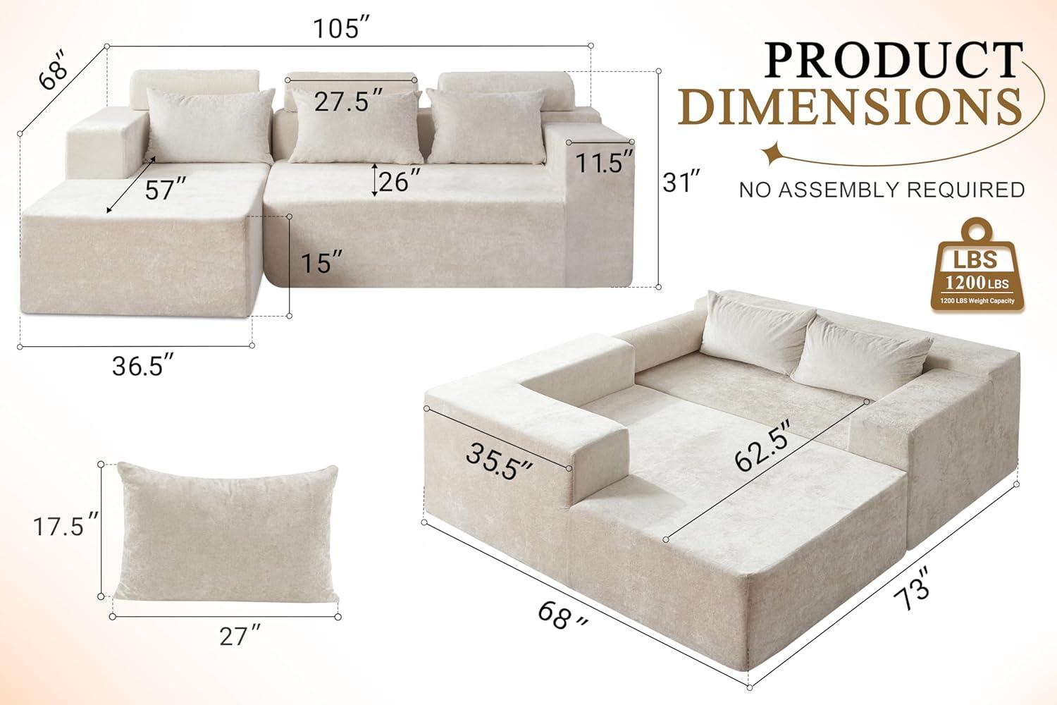 HABUTWAY®L-Shape Modular Sectional Sofa Couch