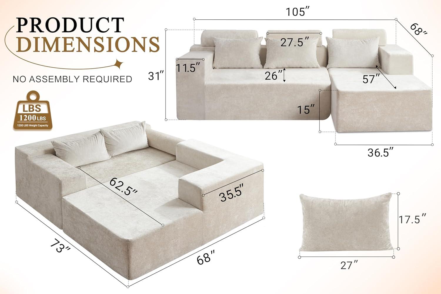 HABUTWAY®L-Shape Modular Sectional Sofa Couch