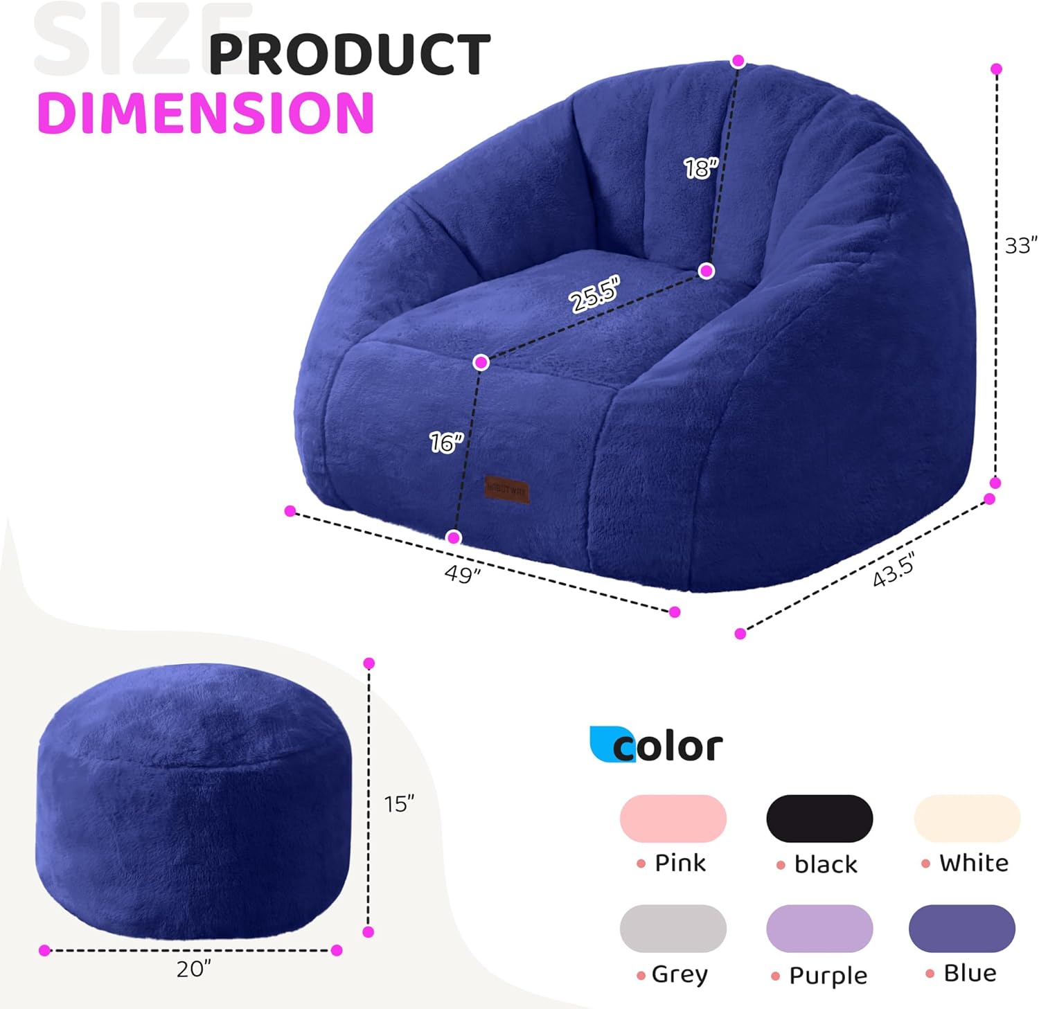HABUTWAY® Comfy Faux Fur Shell-Shaped Bean Bag Couch