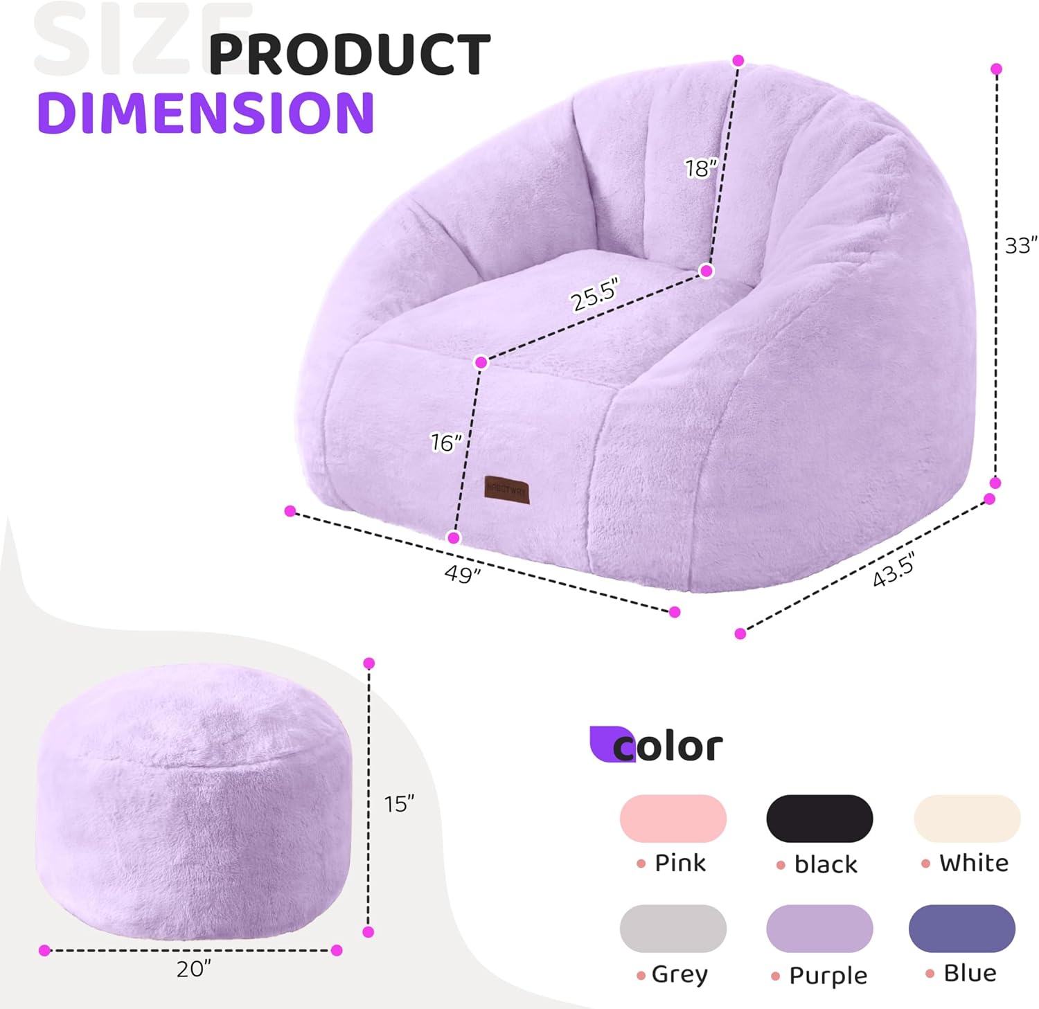 HABUTWAY® Comfy Faux Fur Shell-Shaped Bean Bag Couch