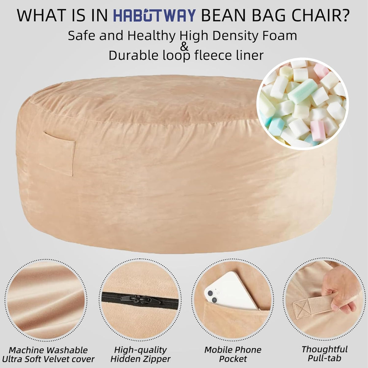 HABUTWAY® Dutch Velvet Bean Bag Chair
