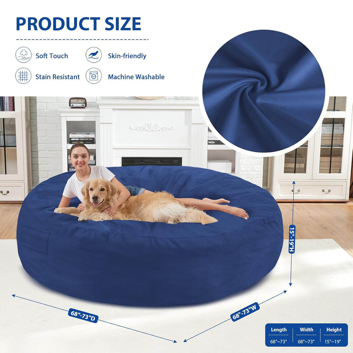 HABUTWAY® 7FT Dutch Velvet Bean Bag Chair