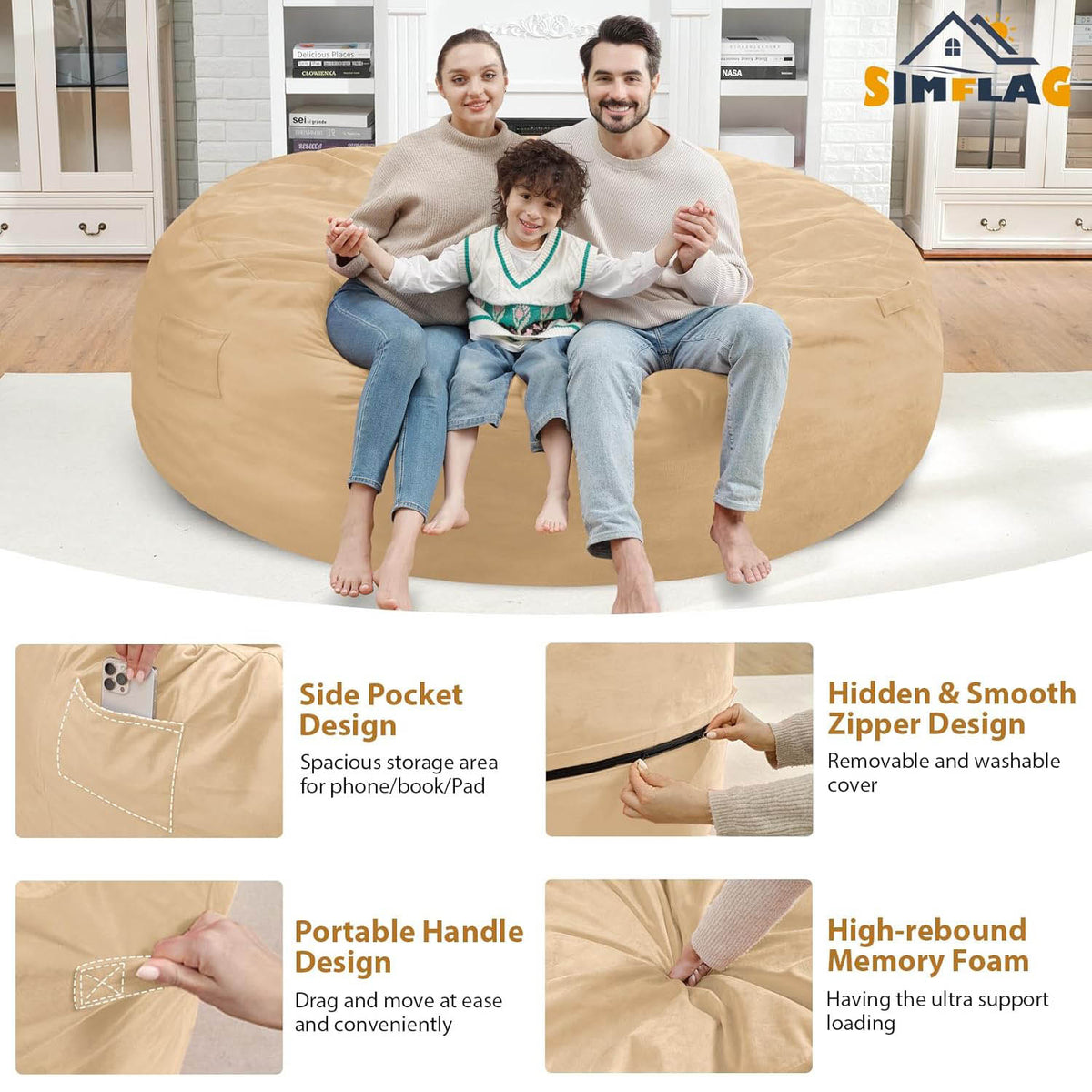 HABUTWAY® 7FT Dutch Velvet Bean Bag Chair