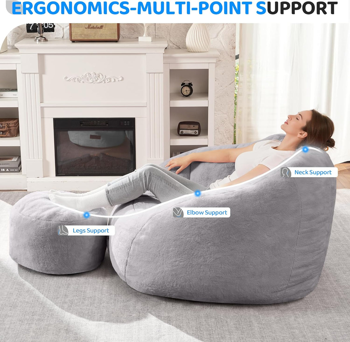 HABUTWAY® Comfy Faux Fur Shell-Shaped Bean Bag Couch