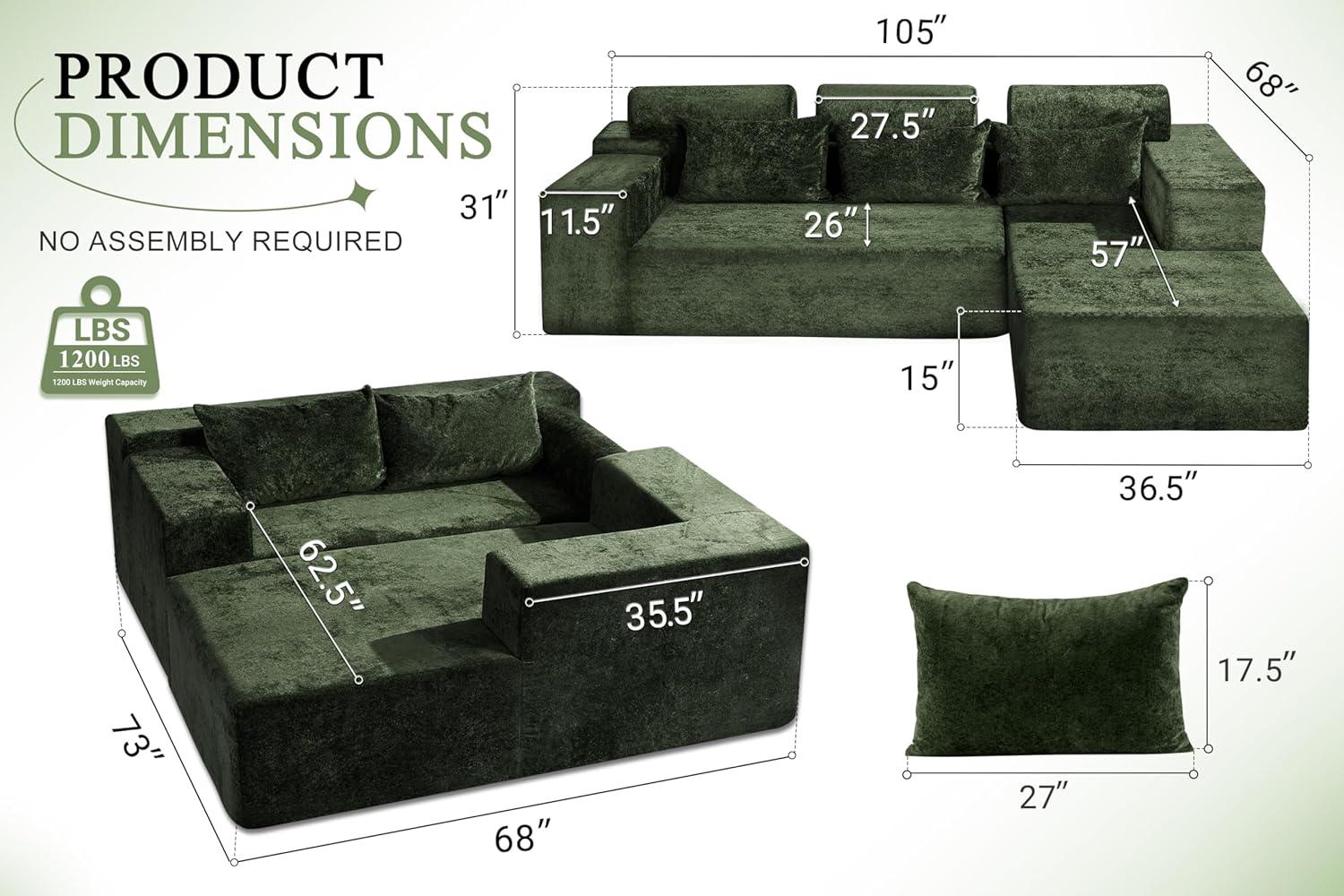 HABUTWAY®L-Shape Modular Sectional Sofa Couch