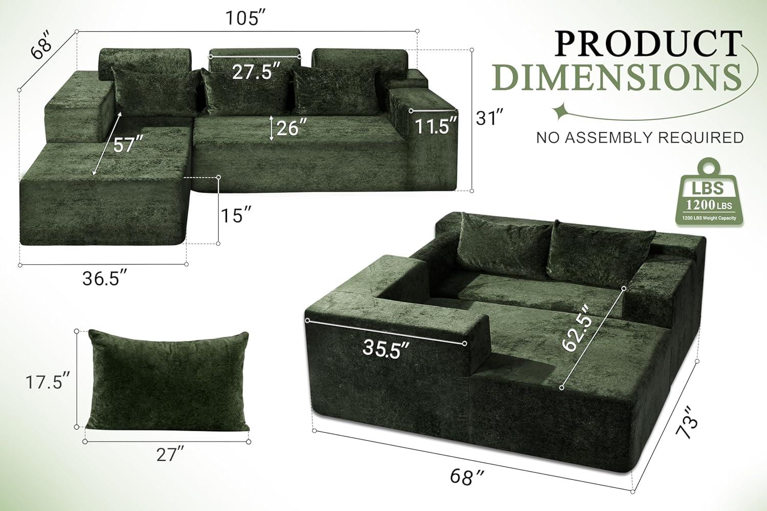 HABUTWAY®L-Shape Modular Sectional Sofa Couch
