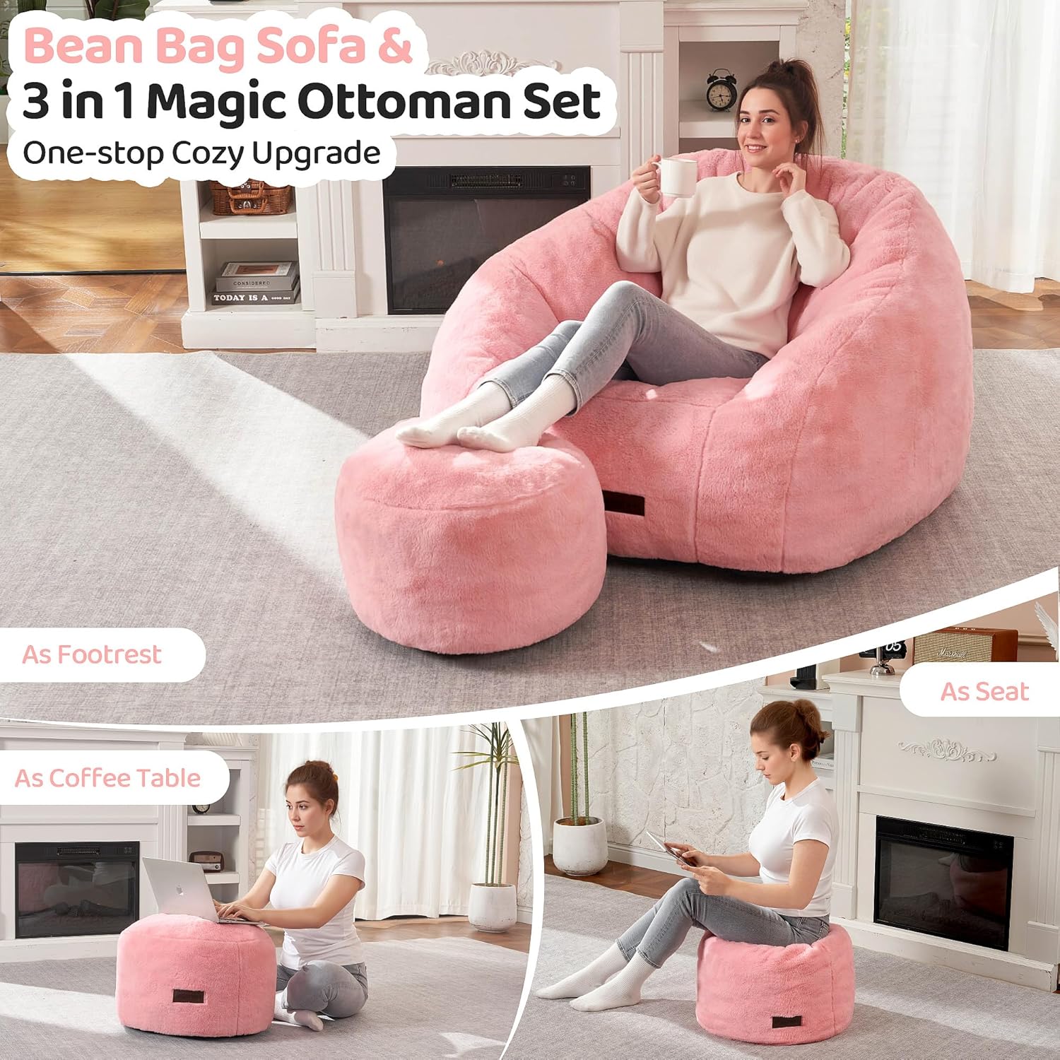 HABUTWAY® Comfy Faux Fur Shell-Shaped Bean Bag Couch