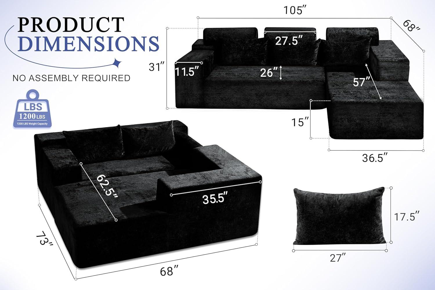 HABUTWAY®L-Shape Modular Sectional Sofa Couch