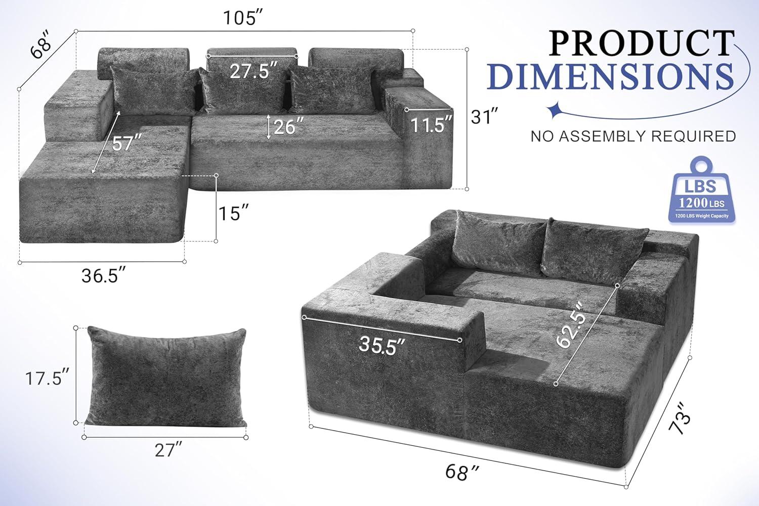 HABUTWAY®L-Shape Modular Sectional Sofa Couch
