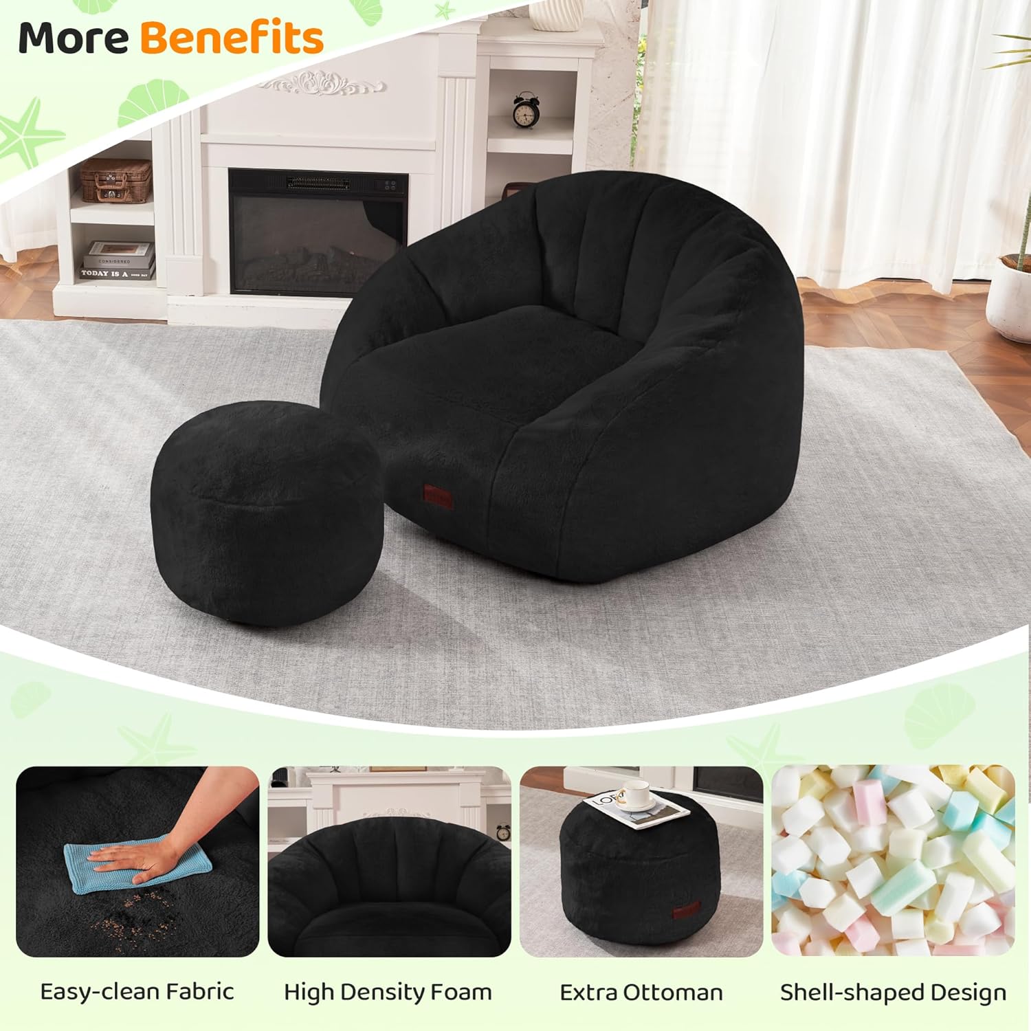 HABUTWAY® Comfy Faux Fur Shell-Shaped Bean Bag Couch