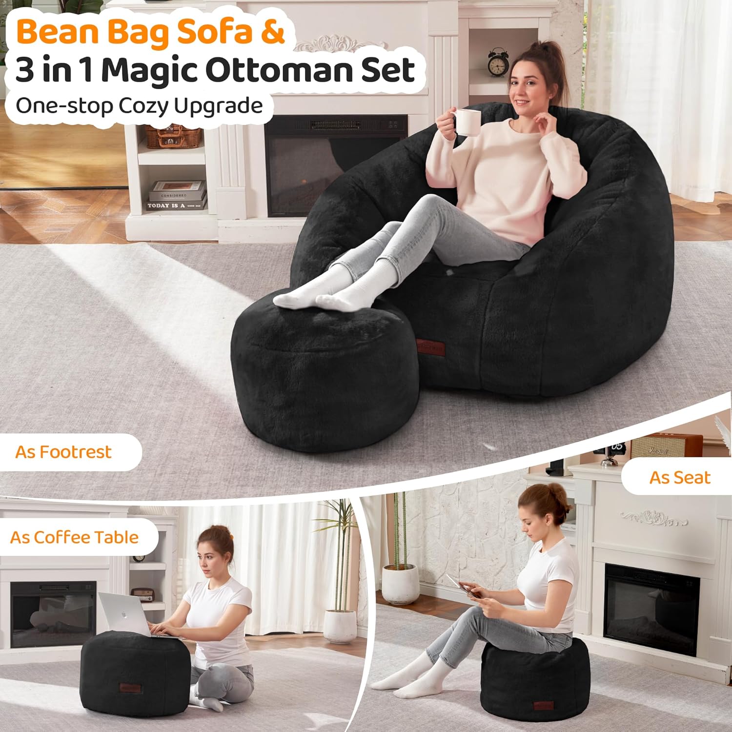 HABUTWAY® Comfy Faux Fur Shell-Shaped Bean Bag Couch