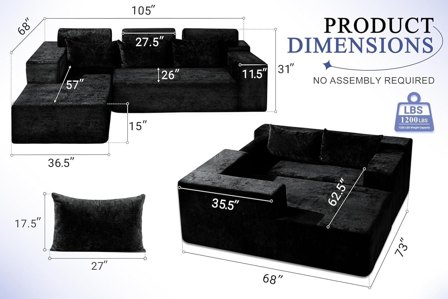 HABUTWAY®L-Shape Modular Sectional Sofa Couch