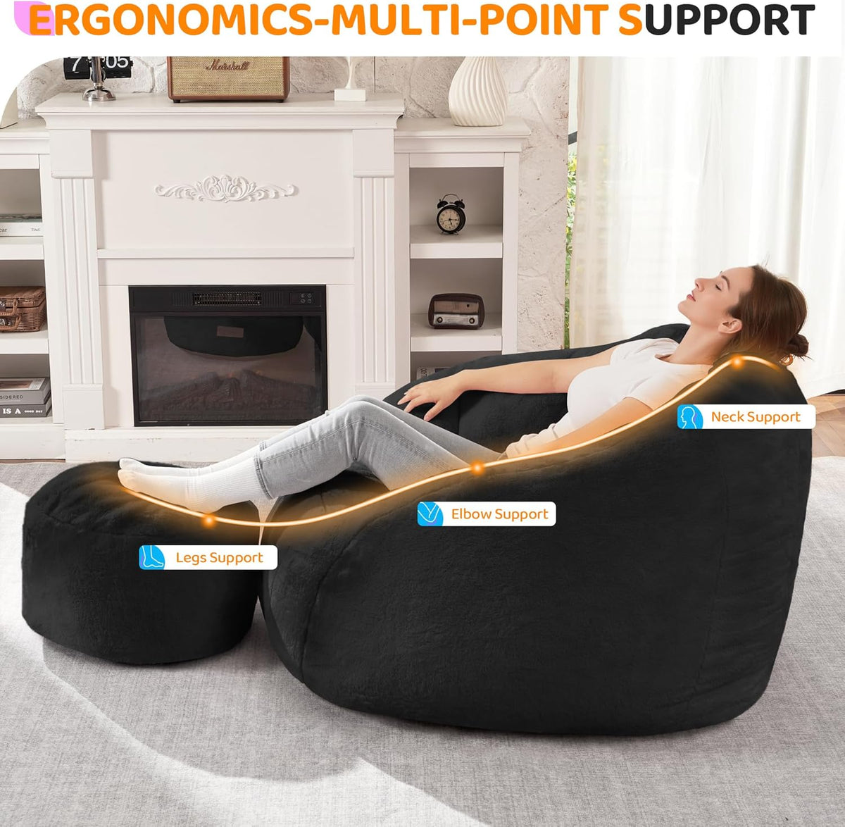 HABUTWAY® Comfy Faux Fur Shell-Shaped Bean Bag Couch