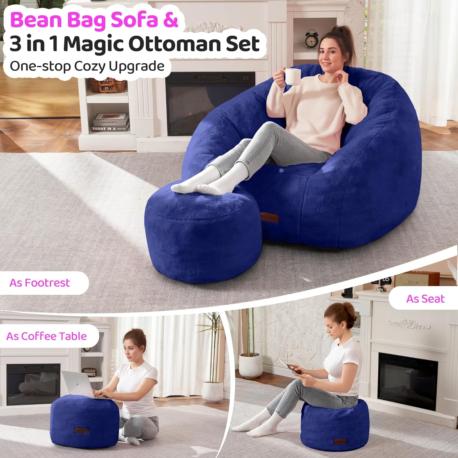 HABUTWAY® Comfy Faux Fur Shell-Shaped Bean Bag Couch