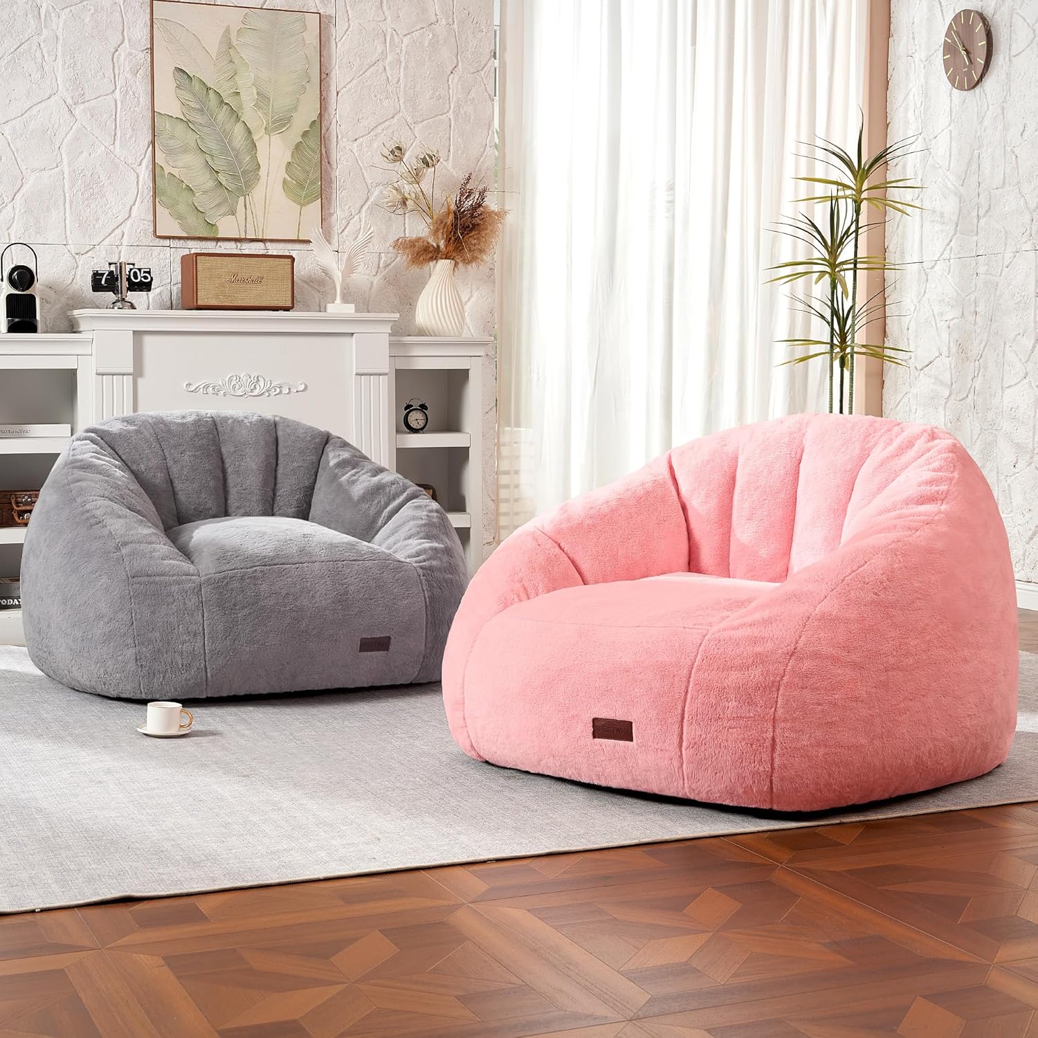 HABUTWAY® Comfy Faux Fur Shell-Shaped Bean Bag Couch