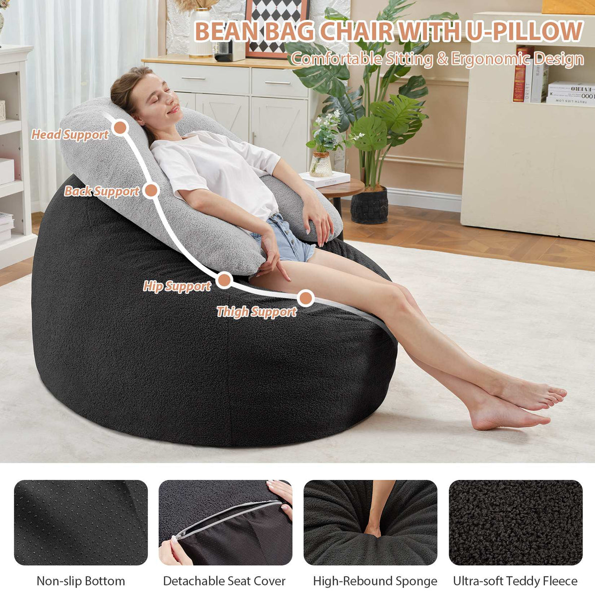 HABUTWAY® Bean Bag Chair with U-Shaped Pillow