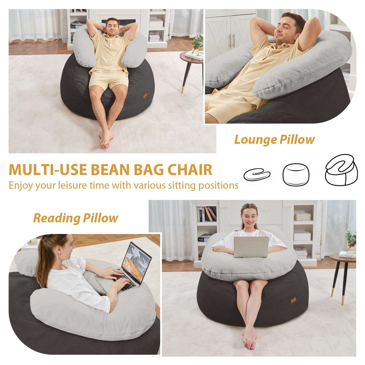 HABUTWAY® Bean Bag Chair with U-Shaped Pillow