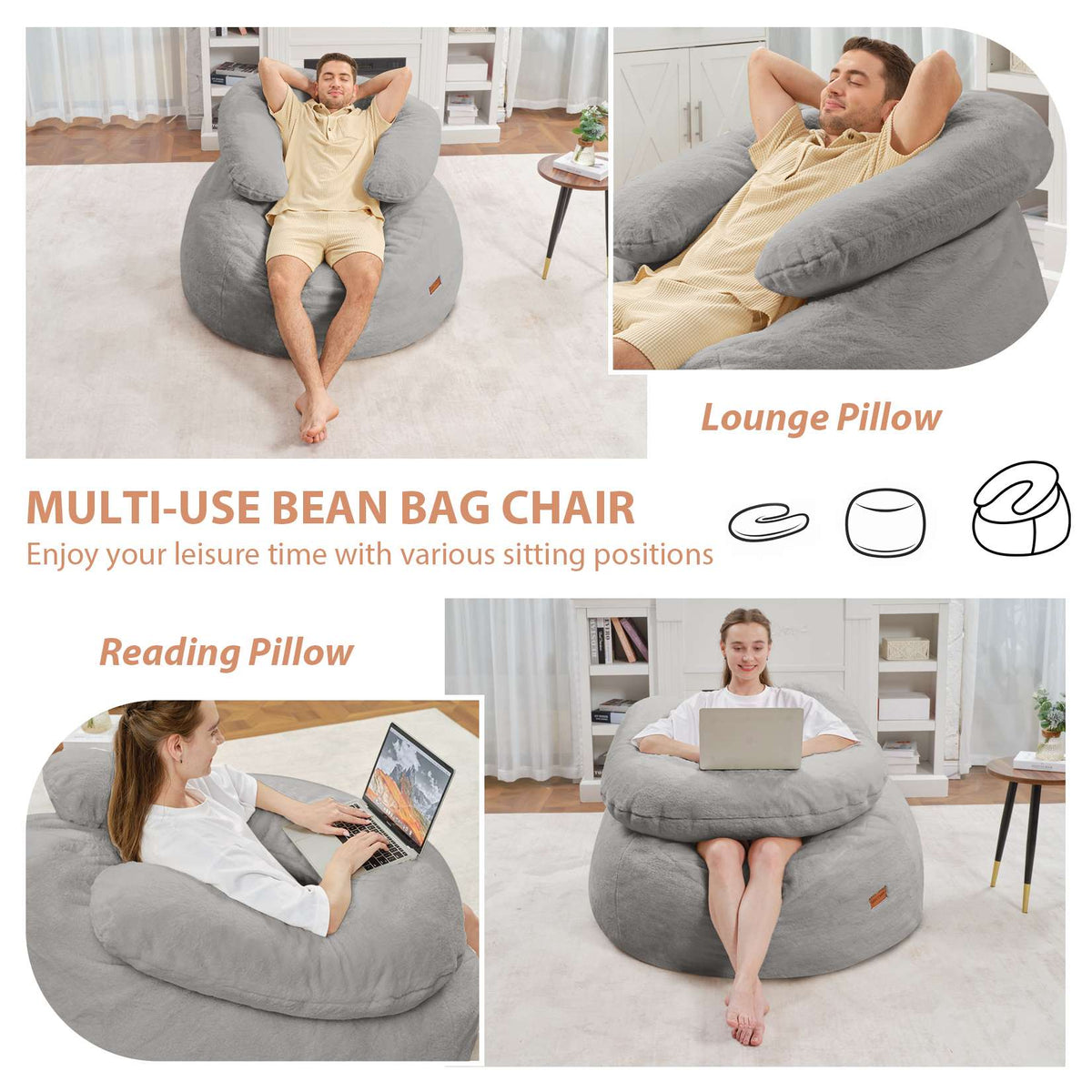HABUTWAY® Bean Bag Chair with U-Shaped Pillow