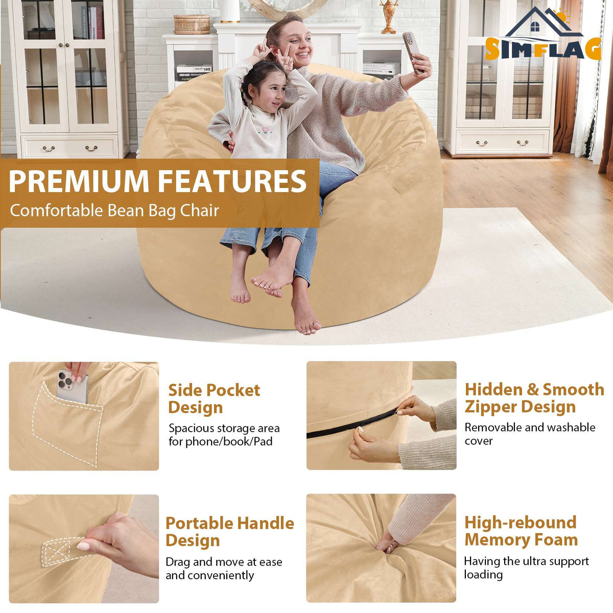 HABUTWAY® Dutch Velvet Bean Bag Chair New