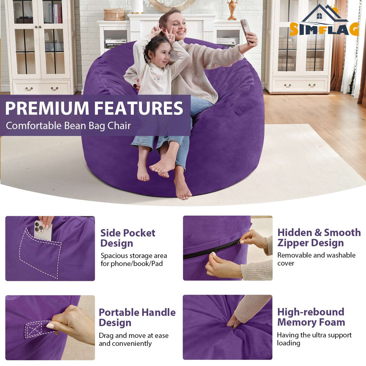 HABUTWAY® Dutch Velvet Bean Bag Chair New