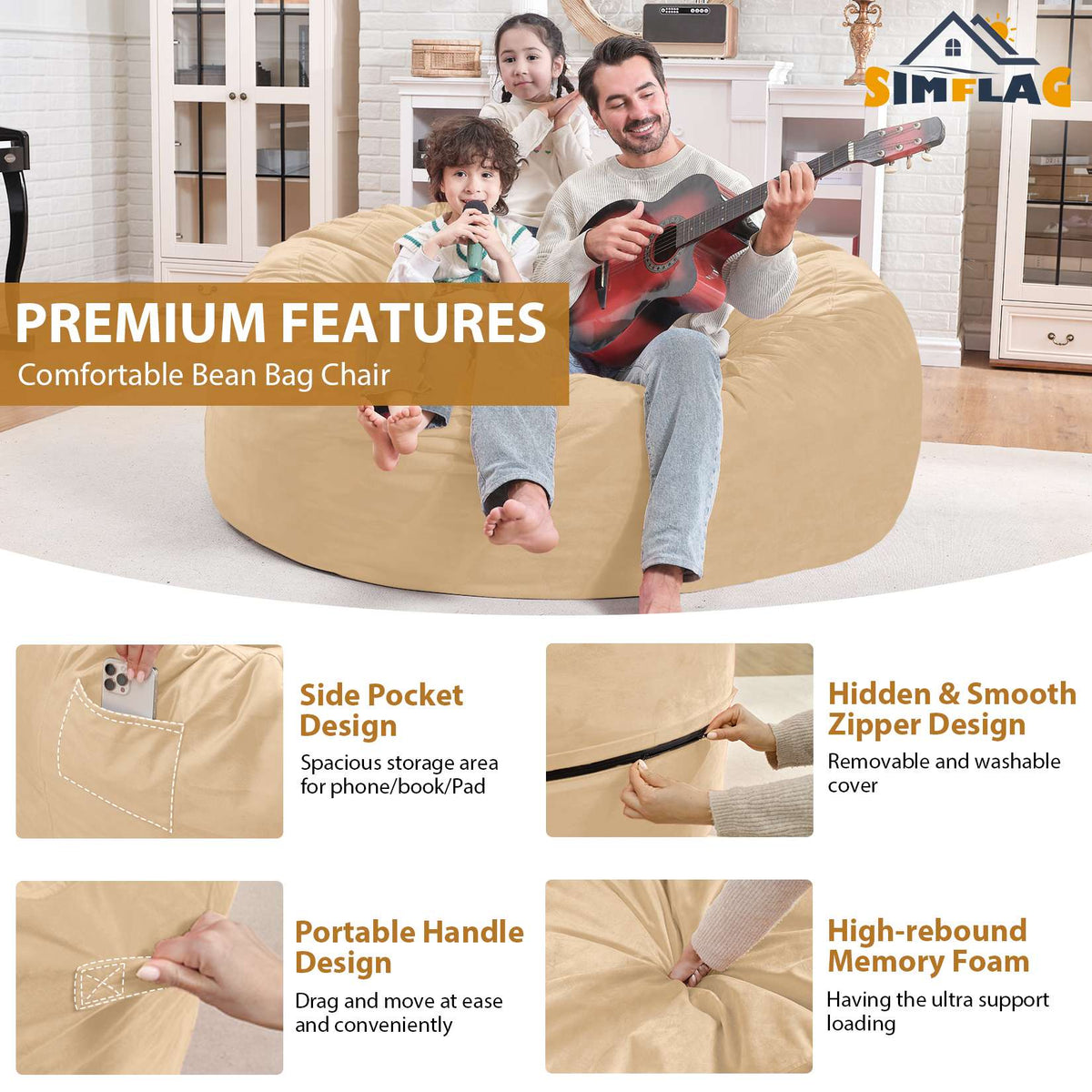 HABUTWAY® Dutch Velvet Bean Bag Chair New