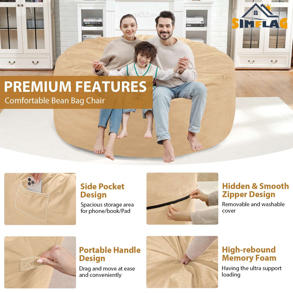 HABUTWAY® Dutch Velvet Bean Bag Chair New