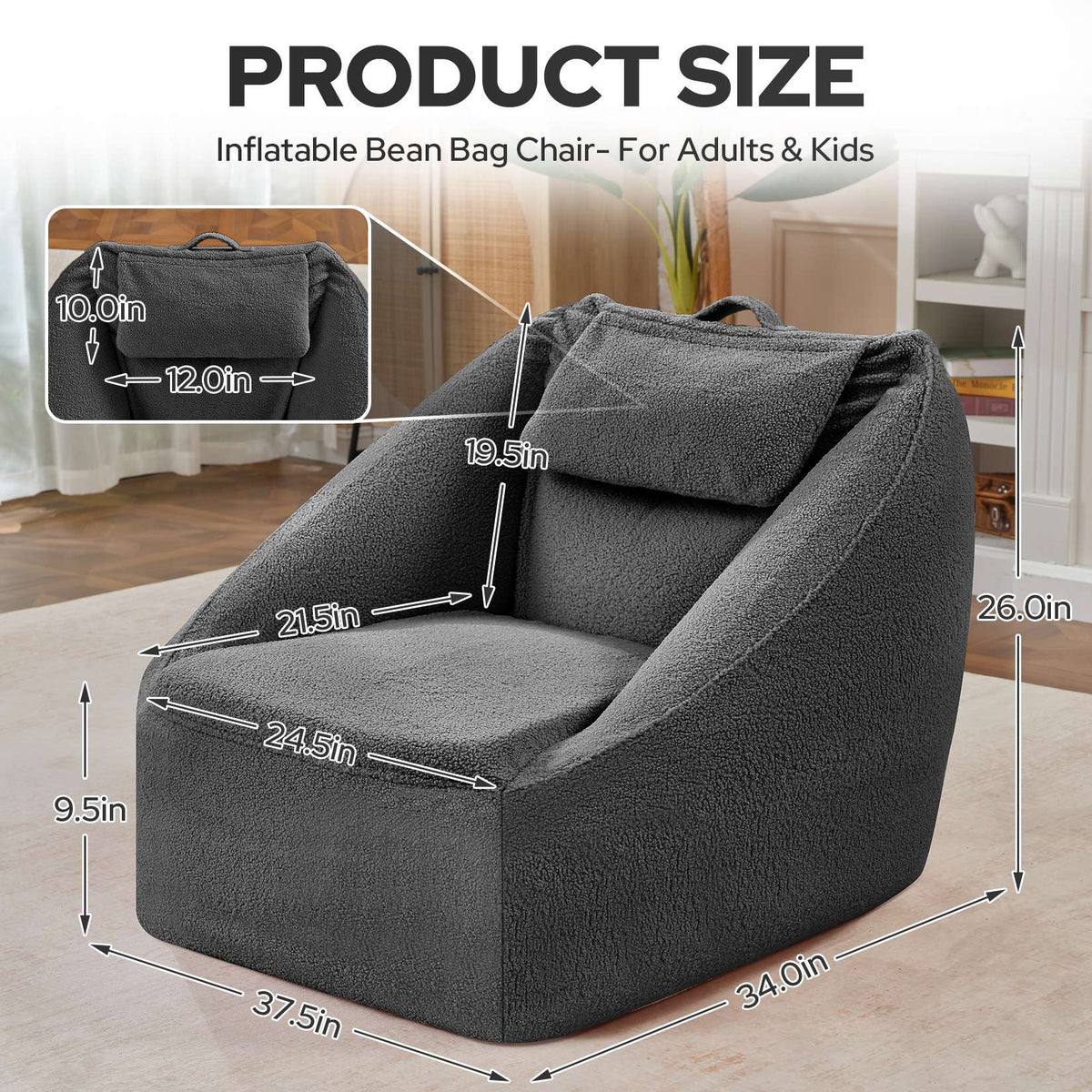 HABUTWAY® Inflatable Bean Bag Chair with Air Pump