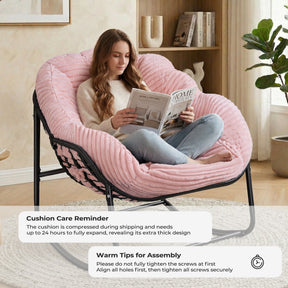 HABUTWAY Oversized Papasan Rocking Chair with Thick Cushion, Outdoor Rocker Egg Seat for Patio Garden Backyard