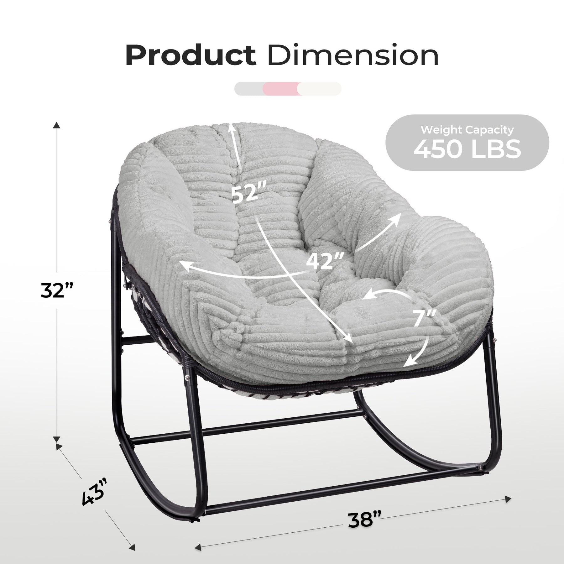 HABUTWAY Oversized Papasan Rocking Chair with Thick Cushion, Outdoor Rocker Egg Seat for Patio Garden Backyard