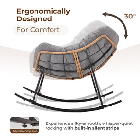 HABUTWAY Outdoor Rocking Chair with Thick Cushion, Ergonomic Rattan Egg Chair with Secure Straps for Indoor, Supports Up to 450 lbs