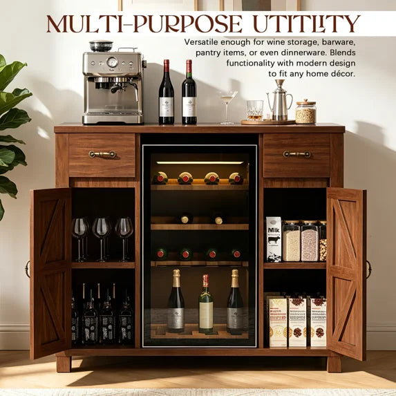 HABUTWAY Solid Wood Mini Fridge Cabinet with Storage, Large Coffee Bar Sideboard for Kitchen, Dining Room, Living Room