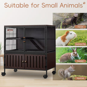 HABUTWAY 33''H Metal Large Ferret Cage, Rolling Chinchilla Cage, Critter Nation Cage, Indoor Wooden Pet Crate Furniture