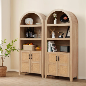 HABUTWAY 72" Arched Storage Cabinet, Beech Rattan Doors with Adjustable Shelves, Modern Farmhouse Style, Natural