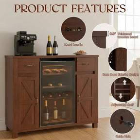 HABUTWAY Solid Wood Mini Fridge Cabinet with Storage, Large Coffee Bar Sideboard for Kitchen, Dining Room, Living Room