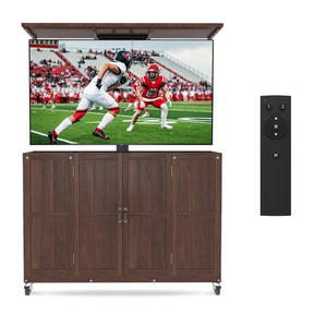 HABUTWAY Solid Wood Outdoor Motorized TV Lift Cabinet for 32-65” TVs, Weatherproof Rolling TV Stand with Remote, Adjustable Height 28”-68”