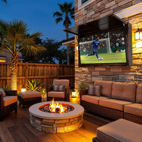 HABUTWAY Solid Wood Outdoor TV Enclosure for 32-55" TVs, Weatherproof Cabinet with Wall Mount & Oxford Cover, Walnut