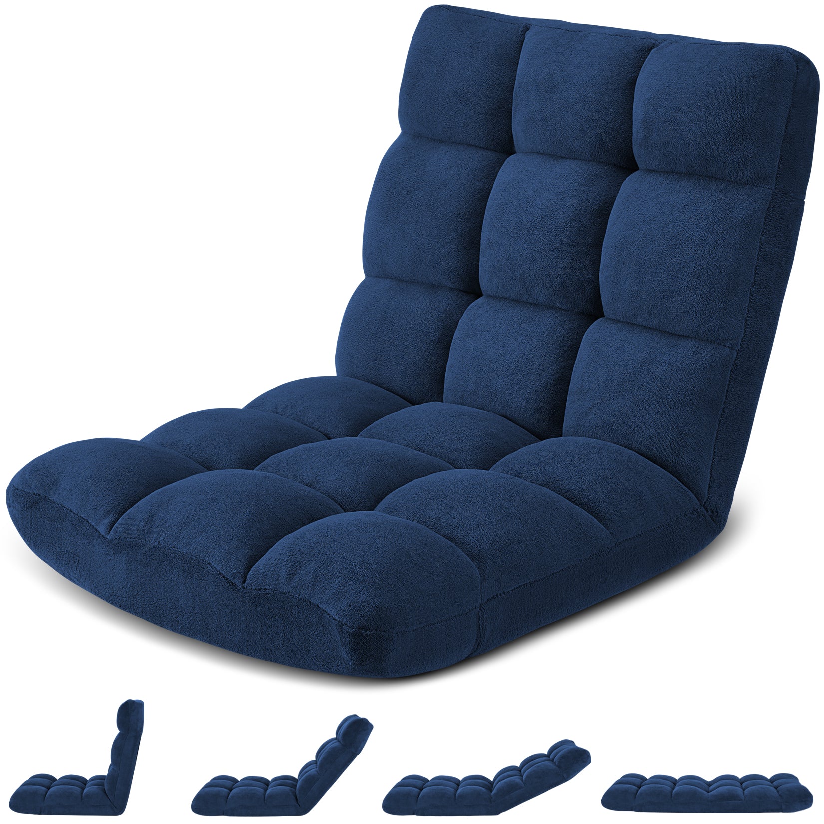 HABUTWAY Folding Floor Gaming Chair, 14-Position Adjustable Floor Sofa Chair with Thick Cushion, Coral Velvet Fabric for Reading, Gaming, Meditation and Relaxing