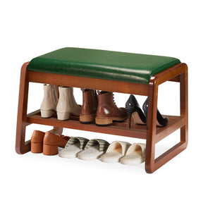 HABUTWAY® Entryway Solid Wood Shoe Rack with Cushion, 2 Tier Shoes Storage Organizer for Hallway, Living Room-(Green,31.5"-M)