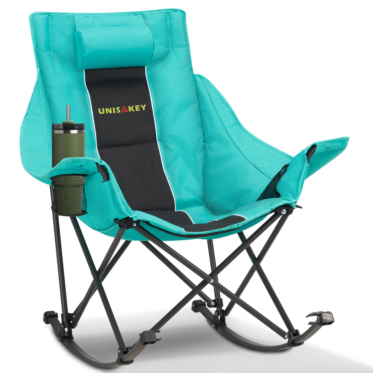 HABUTWAY Oversized Rocking Camping Chair for Adults 400lbs, Heavy Duty Outdoor Rocker with Cup Holder & Headrest, Foldable Portable