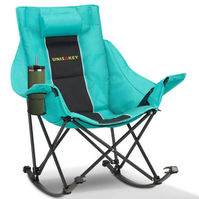 HABUTWAY Oversized Rocking Camping Chair for Adults 400lbs, Heavy Duty Outdoor Rocker with Cup Holder & Headrest, Foldable Portable
