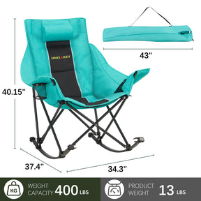 HABUTWAY Oversized Rocking Camping Chair for Adults 400lbs, Heavy Duty Outdoor Rocker with Cup Holder & Headrest, Foldable Portable