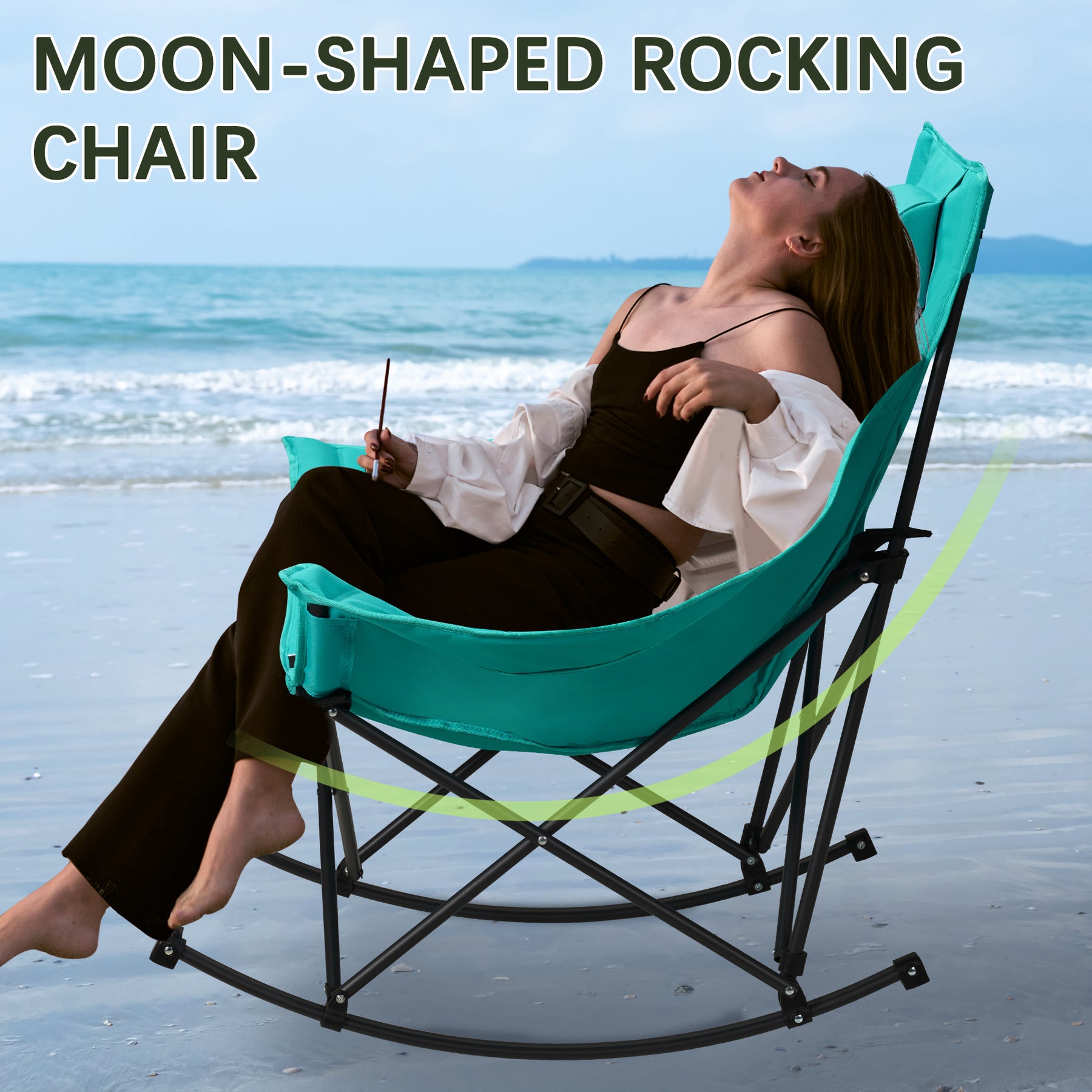 HABUTWAY Oversized Rocking Camping Chair for Adults 400lbs, Heavy Duty Outdoor Rocker with Cup Holder & Headrest, Foldable Portable