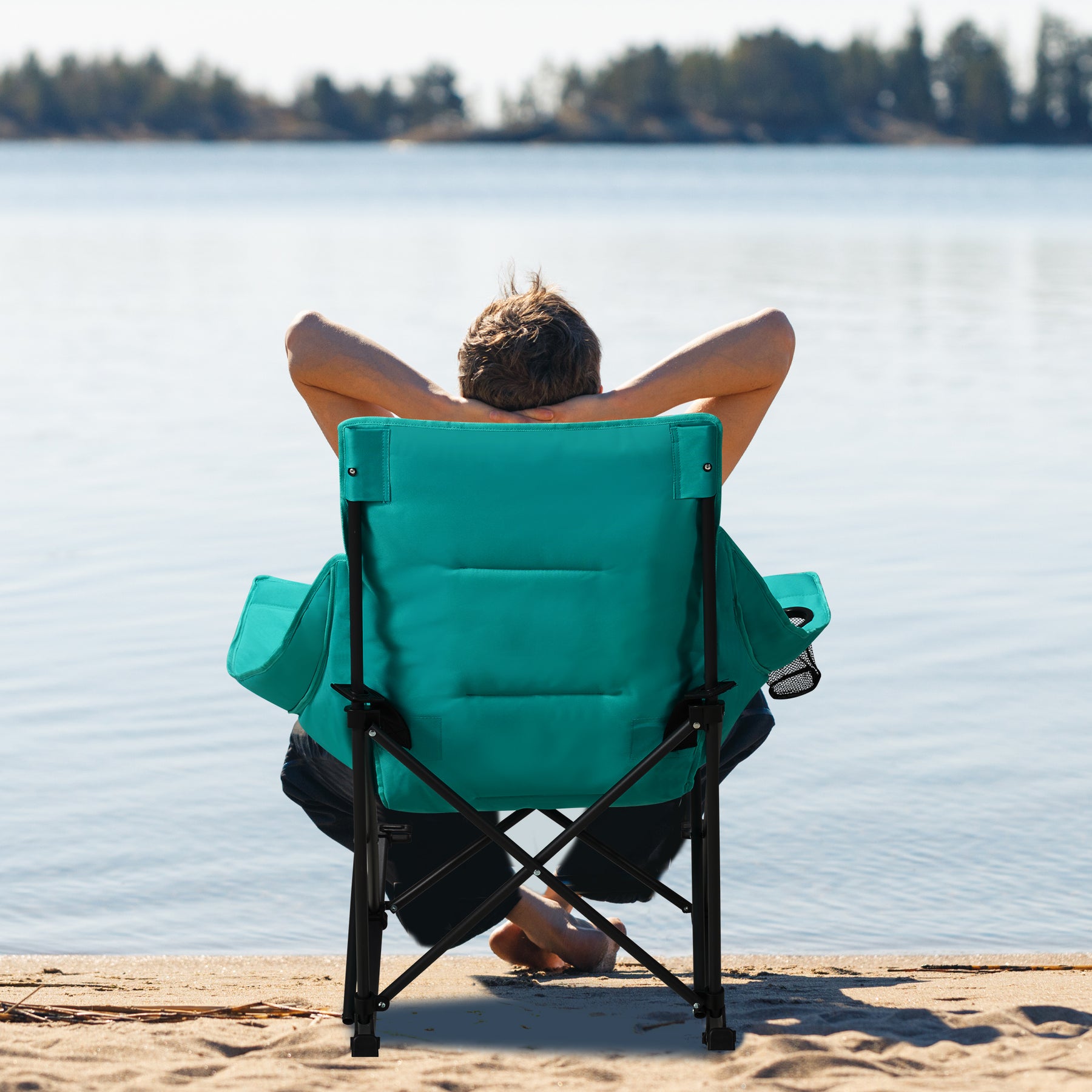 HABUTWAY Oversized Rocking Camping Chair for Adults 400lbs, Heavy Duty Outdoor Rocker with Cup Holder & Headrest, Foldable Portable