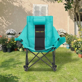 HABUTWAY Oversized Rocking Camping Chair for Adults 400lbs, Heavy Duty Outdoor Rocker with Cup Holder & Headrest, Foldable Portable