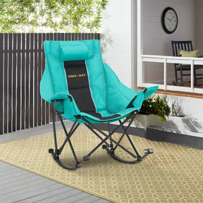 HABUTWAY Oversized Rocking Camping Chair for Adults 400lbs, Heavy Duty Outdoor Rocker with Cup Holder & Headrest, Foldable Portable