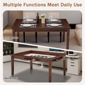 HABUTWAY Solid Wood Board Game Table for 4-6 Players, 54" x 31" Convertible Dining Table with Removable Top, Game Mat, 6 Cup Holders & Hobby Trays, for D&D Card Game Puzzle