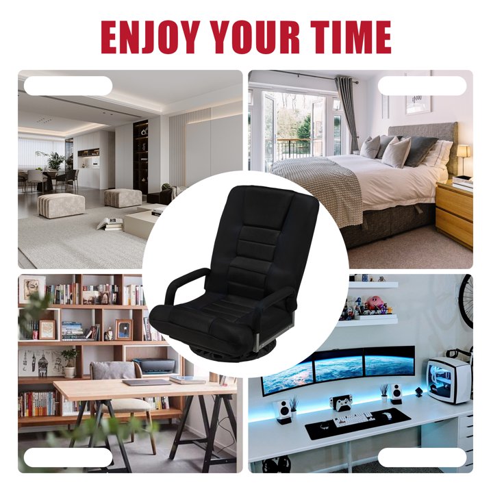 HABUTWAY Swivel Gaming Floor Chair with Armrest Handles, Folding Reclining Sofa, No Assembly, 6-Position Backrest for Video Games