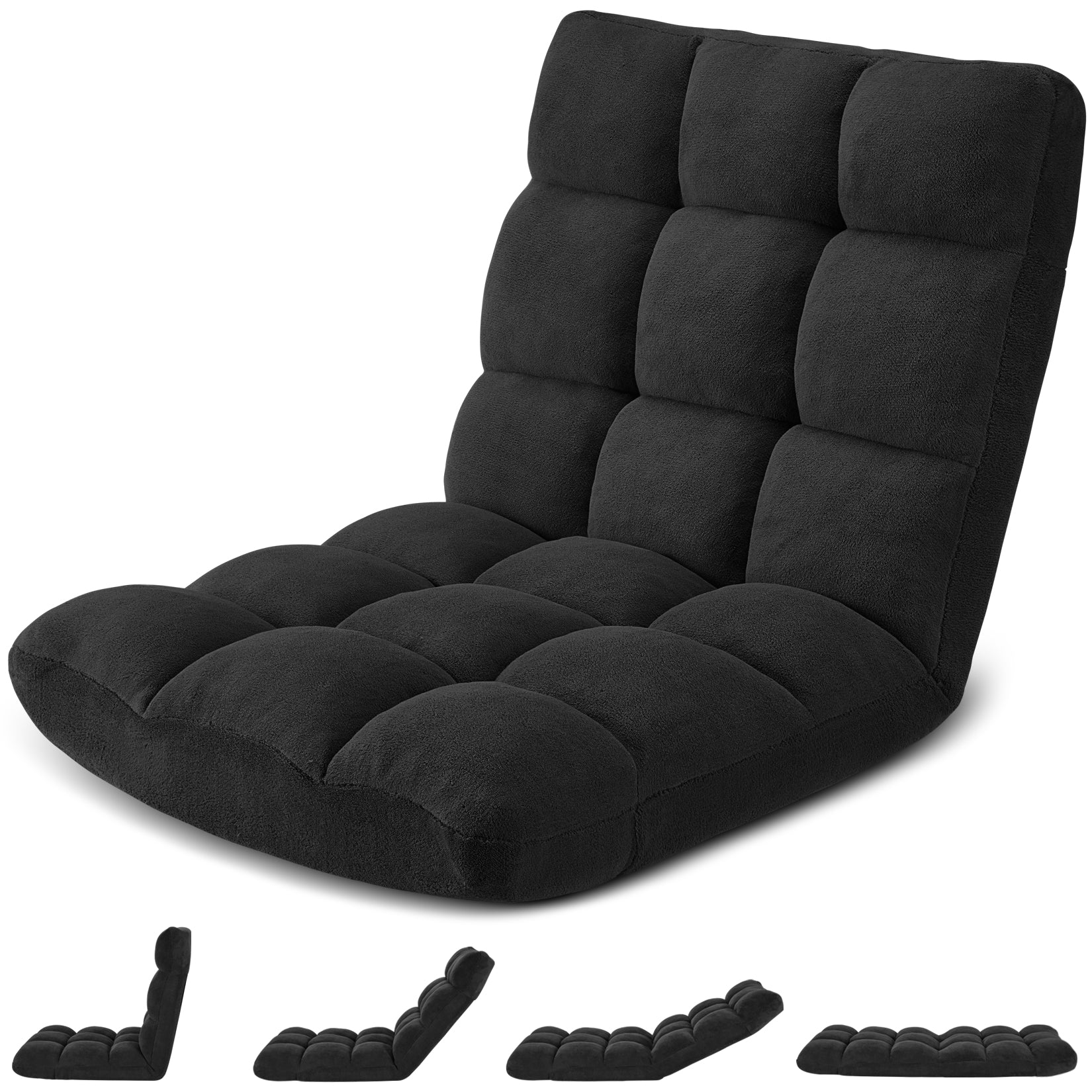 HABUTWAY Folding Floor Gaming Chair, 14-Position Adjustable Floor Sofa Chair with Thick Cushion, Coral Velvet Fabric for Reading, Gaming, Meditation and Relaxing